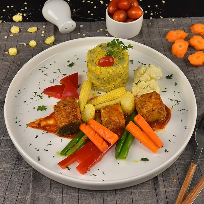 Tomato Fish and Mashed Corn Cups image